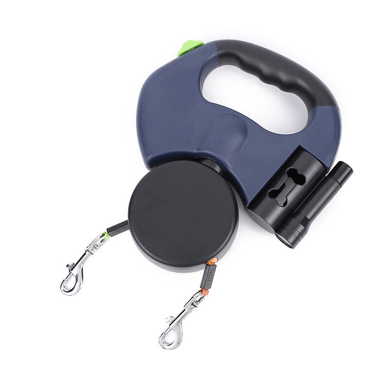 "Dual Retractable Dog Leash for Small Dogs | 360° Swivel, Reflective, No-Tangle, LED Lights for Night Safety"