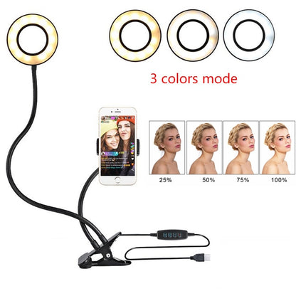 Anneau lumineux LED pour selfie, maquillage réglable en direct, support de 8 cm