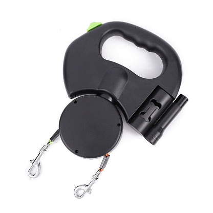 "Dual Retractable Dog Leash for Small Dogs | 360° Swivel, Reflective, No-Tangle, LED Lights for Night Safety"