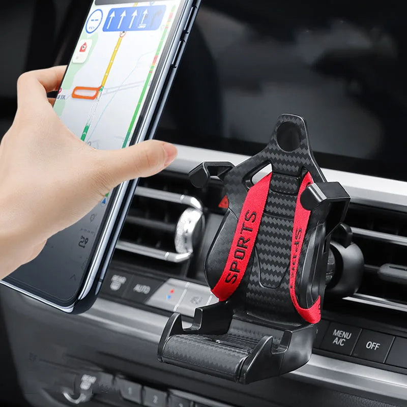 Support pour téléphone de voiture en forme de siège de course, Clip de téléphone portable à ventilation automatique, support de téléphone portable rotatif à 360 degrés pour l'intérieur de la voiture