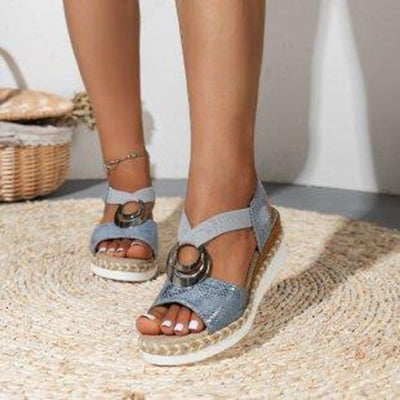 Sandales compensées serpentine à bout ouvert pour femmes avec chaussures d'été décontractées au design circulaire