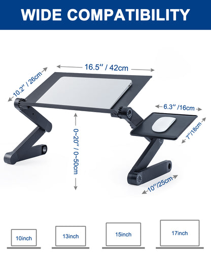 Adjustable Laptop Stand, RAINBEAN Laptop Desk with 2 CPU Cooling USB Fans for Bed