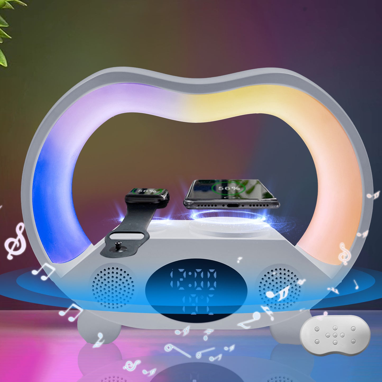 2024 New 6 In 1 Smart Remote Control,Multi-function Wireless Charger Night Light Bluetooth Speaker