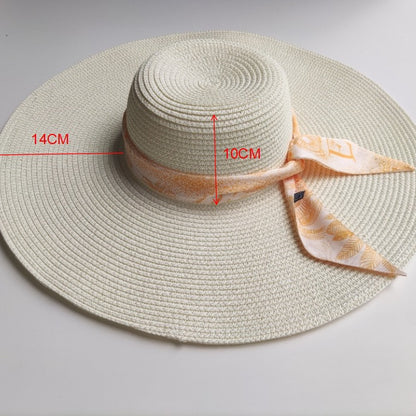 Panneau lumineux 14CM, chapeau de paille à grand bord, dôme de plage résistant au soleil pour femmes