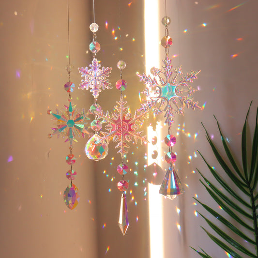 Noël coloré flocon de neige cristal capteur de soleil pilier de glace pendentif fenêtre décoration d'arbre de noël pendentif de fête décorations de noël