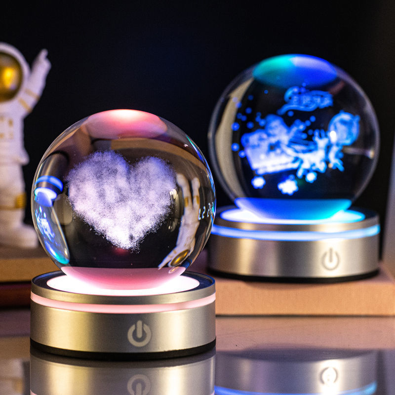 Creative 3D Inner Carving Luminous Crystal Ball, Home Decorations Gifts Selection