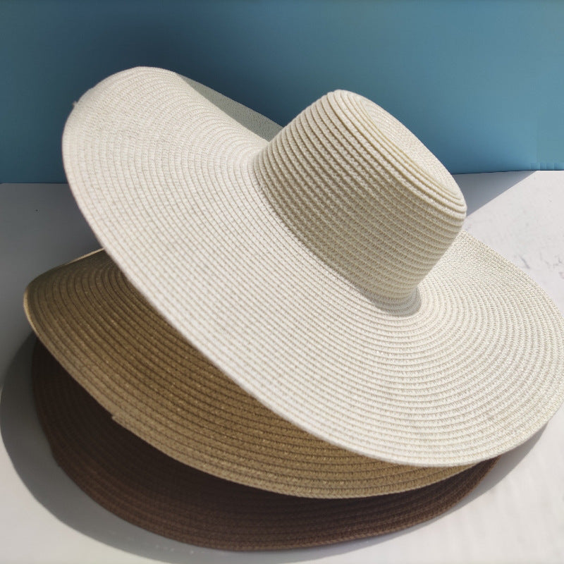 Panneau lumineux 14CM, chapeau de paille à grand bord, dôme de plage résistant au soleil pour femmes