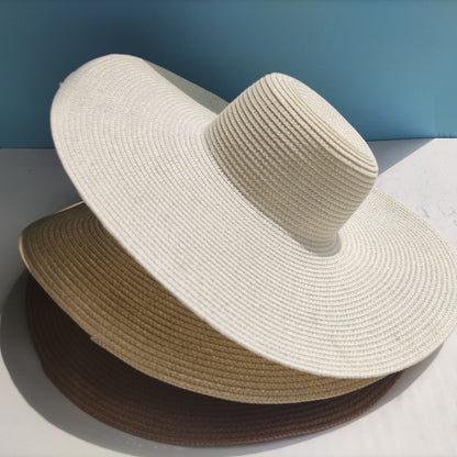 Light Board 14CM Big Brim Straw Hat Women's Sun-proof Beach Dome