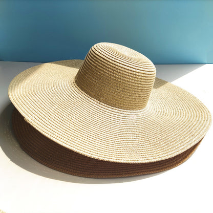 Panneau lumineux 14CM, chapeau de paille à grand bord, dôme de plage résistant au soleil pour femmes