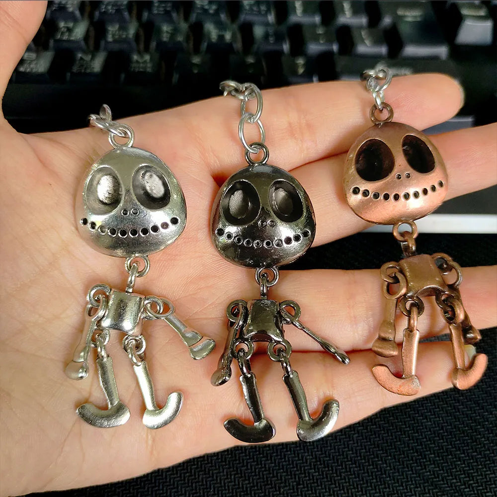Vintage Halloween Skull Robot Keychain – Movable Metal Alloy Keyring for Men & Women – Cute Car Key Accessory & Gift