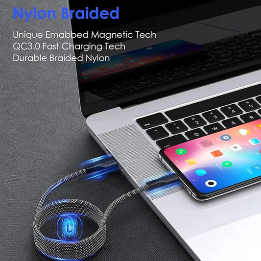 100W 6A Magnetic Suction USB A /USB C To Type C Fast Charge Data Cable Easy Storage For Samsung Xiaomi Phone Charge USB C Cord