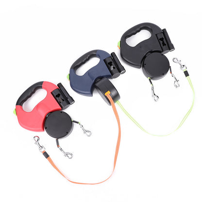 "Dual Retractable Dog Leash for Small Dogs | 360° Swivel, Reflective, No-Tangle, LED Lights for Night Safety"