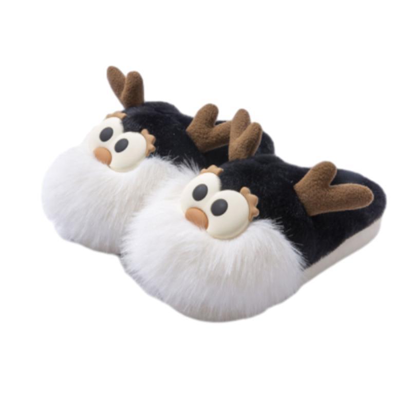 Cute Cartoon Cotton Shoes, Winter Indoor Floor Home Slippers, Half-covered Heel Warm Plush Shoes Women