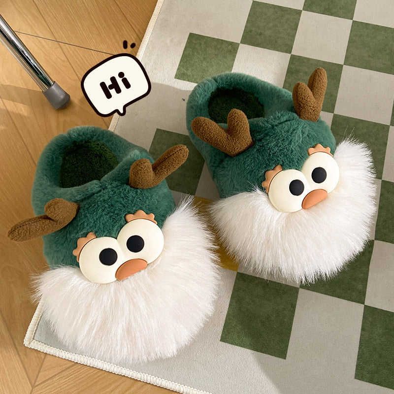 Cute Cartoon Cotton Shoes, Winter Indoor Floor Home Slippers, Half-covered Heel Warm Plush Shoes Women
