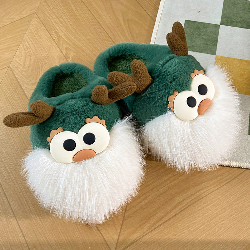 Cute Cartoon Cotton Shoes, Winter Indoor Floor Home Slippers, Half-covered Heel Warm Plush Shoes Women