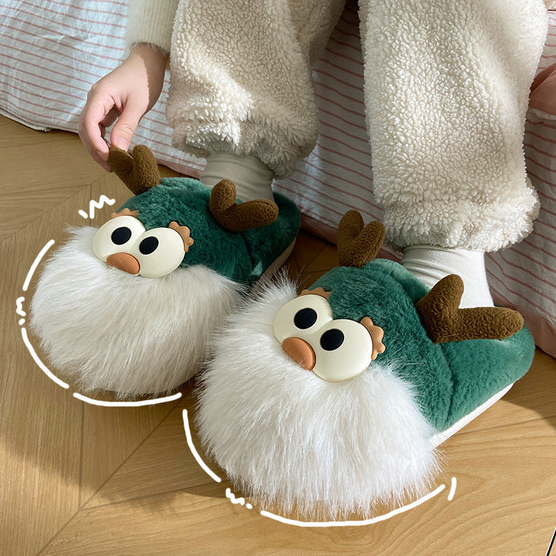 Cute Cartoon Cotton Shoes, Winter Indoor Floor Home Slippers, Half-covered Heel Warm Plush Shoes Women