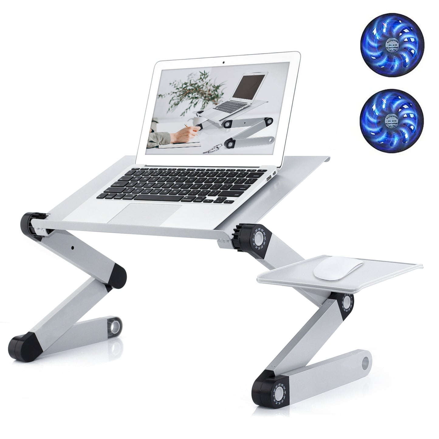 Adjustable Laptop Stand, RAINBEAN Laptop Desk with 2 CPU Cooling USB Fans for Bed