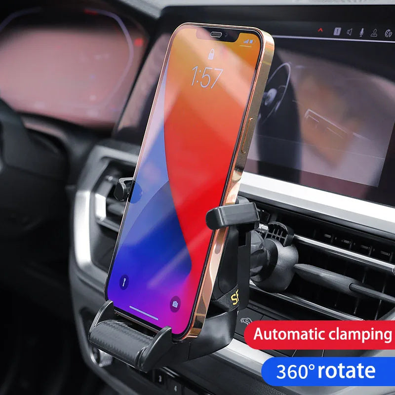 Support pour téléphone de voiture en forme de siège de course, Clip de téléphone portable à ventilation automatique, support de téléphone portable rotatif à 360 degrés pour l'intérieur de la voiture