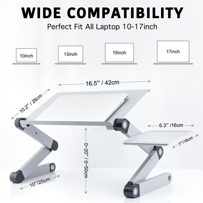 Adjustable Laptop Stand, RAINBEAN Laptop Desk with 2 CPU Cooling USB Fans for Bed